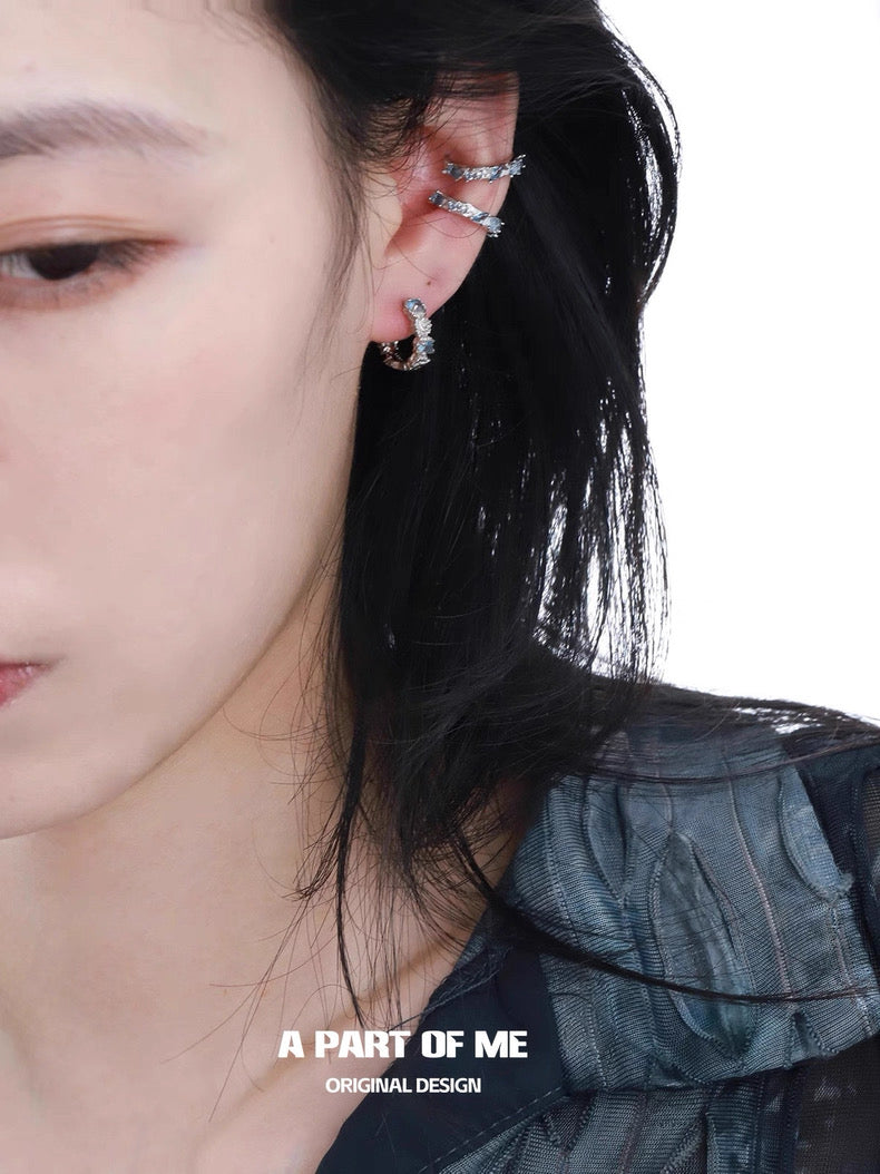 Icy 18K Platinum Plating Blue Zirconia Earcuffs & Earrings