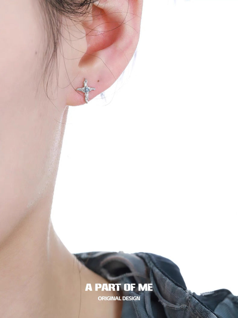 Mini Cross S925 Sterling Silver Blue Zirconia Stud Earrings