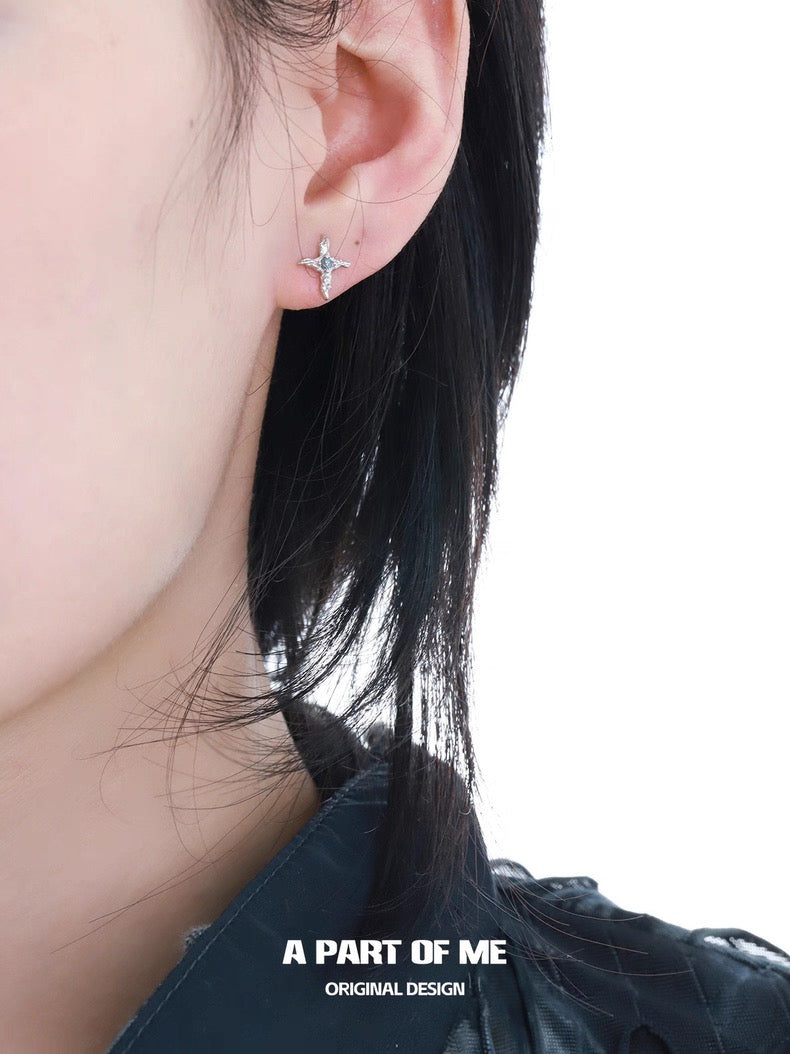 Mini Cross S925 Sterling Silver Blue Zirconia Stud Earrings