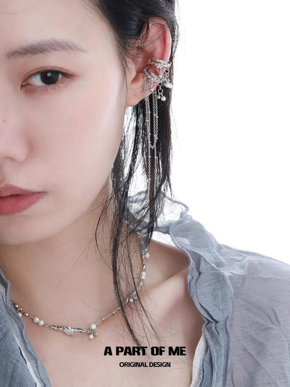 Pearl & Diamond 18K Platinum Plating Earcuffs