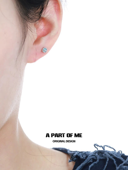 Basic S925 Sterling Silver Mini Blue Zircon Stud Earrings