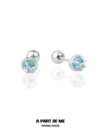 Basic S925 Sterling Silver Mini Blue Zircon Stud Earrings
