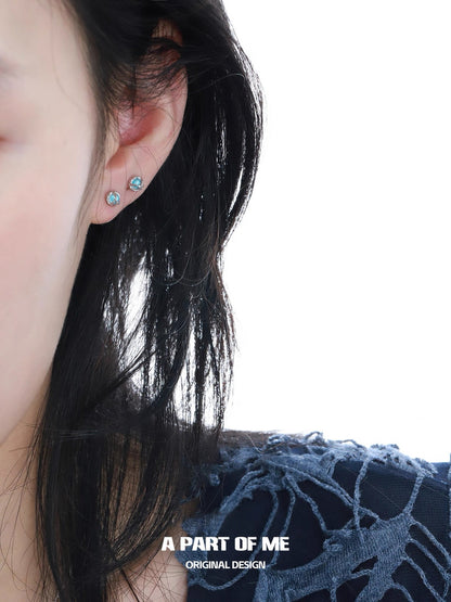 Basic S925 Sterling Silver Mini Blue Zircon Stud Earrings