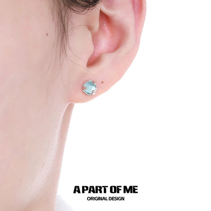 Blue Glass Beads S925 Sterling Silver Stud Earrings