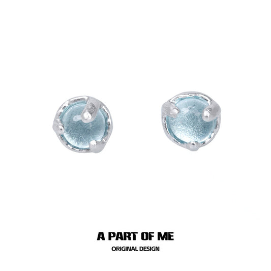 Blue Glass Beads S925 Sterling Silver Stud Earrings