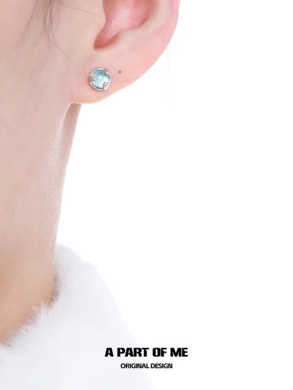 Blue Glass Beads S925 Sterling Silver Stud Earrings