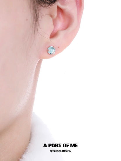 Blue Glass Beads S925 Sterling Silver Stud Earrings