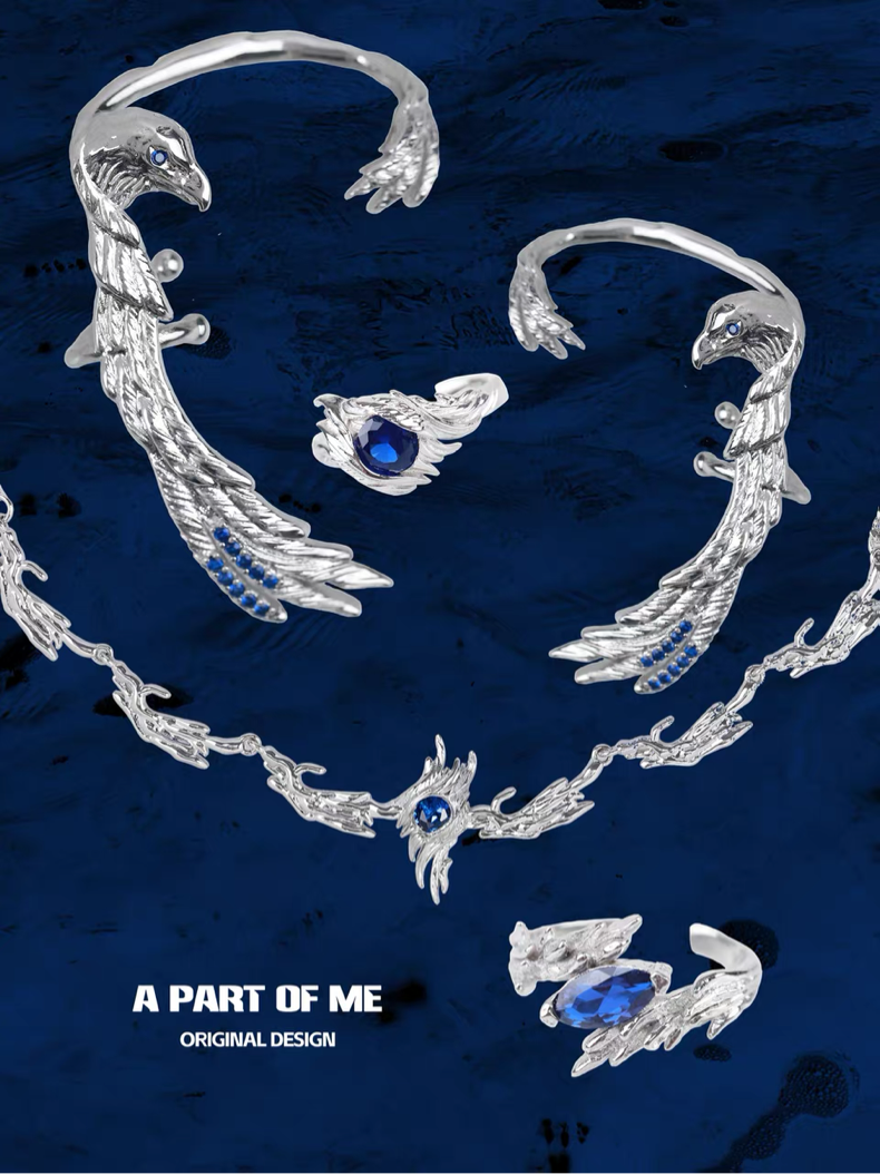 Eagle Series S925 Sterling Silver Rings & 18K Platinum Plating Necklace & Earcuffs
