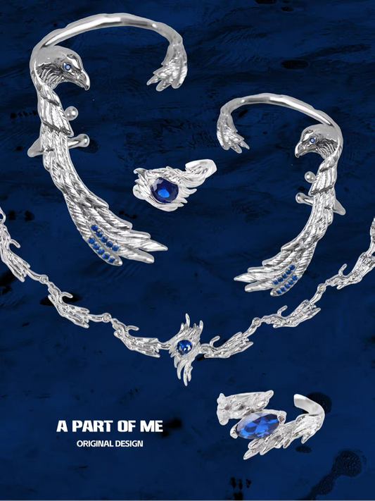 Eagle Series S925 Sterling Silver Rings & 18K Platinum Plating Necklace & Earcuffs