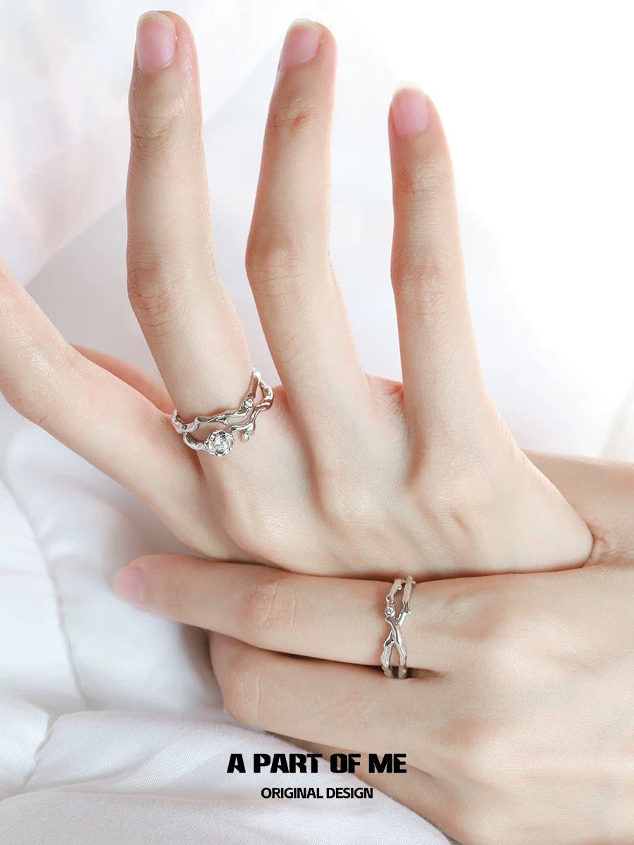 Pure Love S925 Sterling Silver Rose Thorns Couple Rings