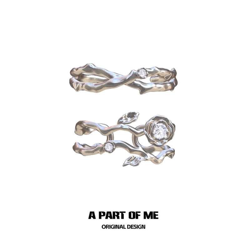 Pure Love S925 Sterling Silver Rose Thorns Couple Rings