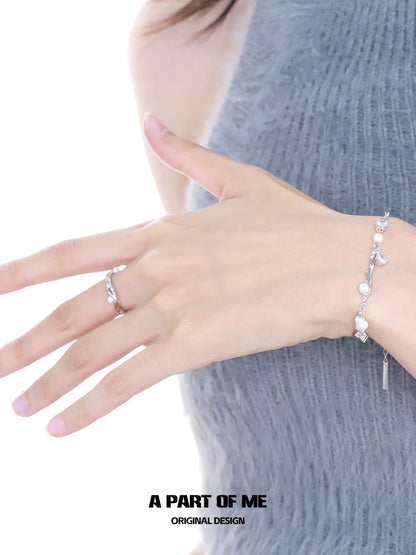 Pearl & Diamond S925 Sterling Silver Adjustable Ring
