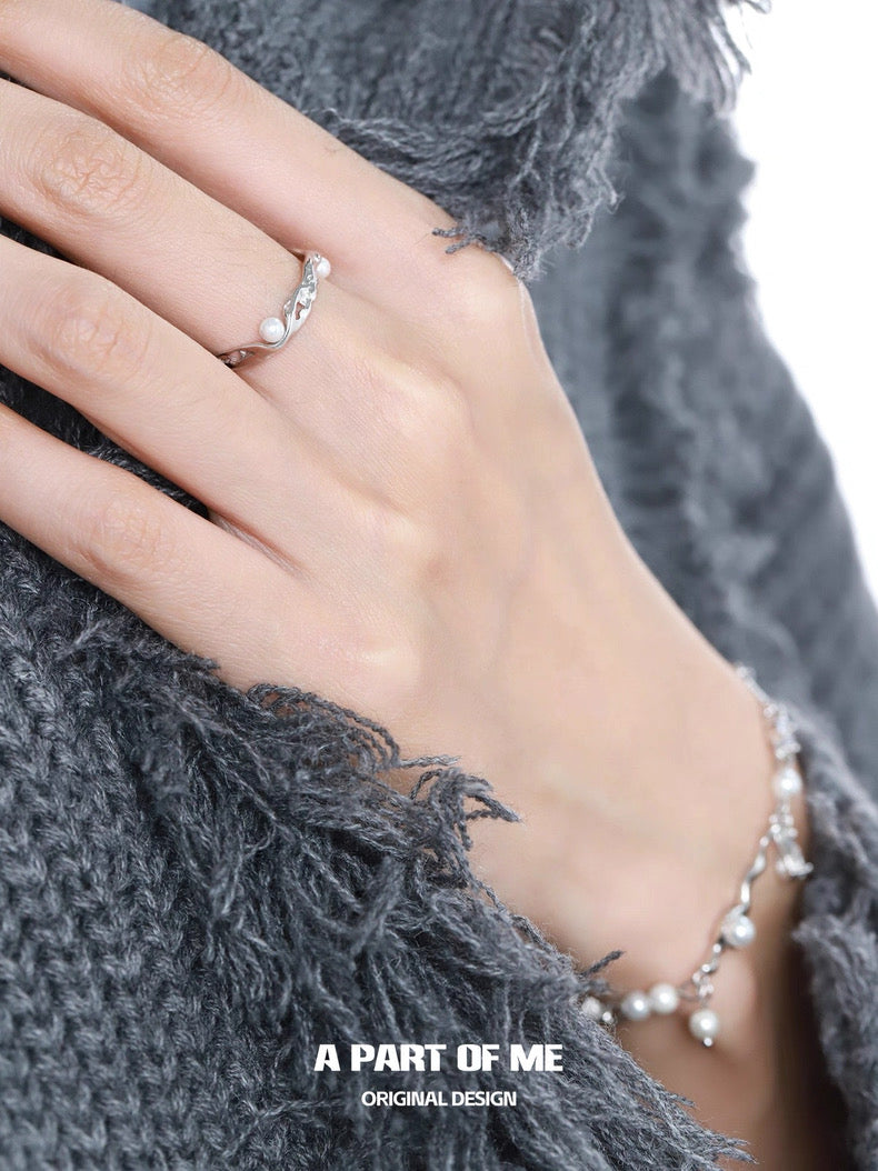 Pearl & Diamond S925 Sterling Silver Adjustable Ring
