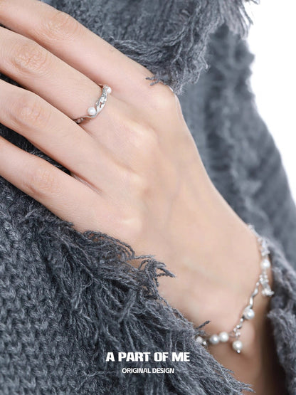 Pearl & Diamond S925 Sterling Silver Adjustable Ring