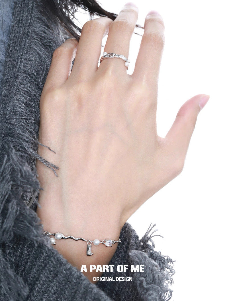 Pearl & Diamond S925 Sterling Silver Adjustable Ring