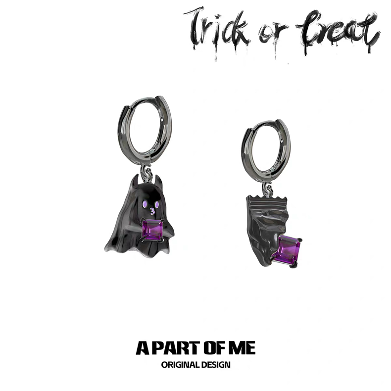 Candy Ghost 18K Platinum Plating Trick or Treat Huggie Earrings