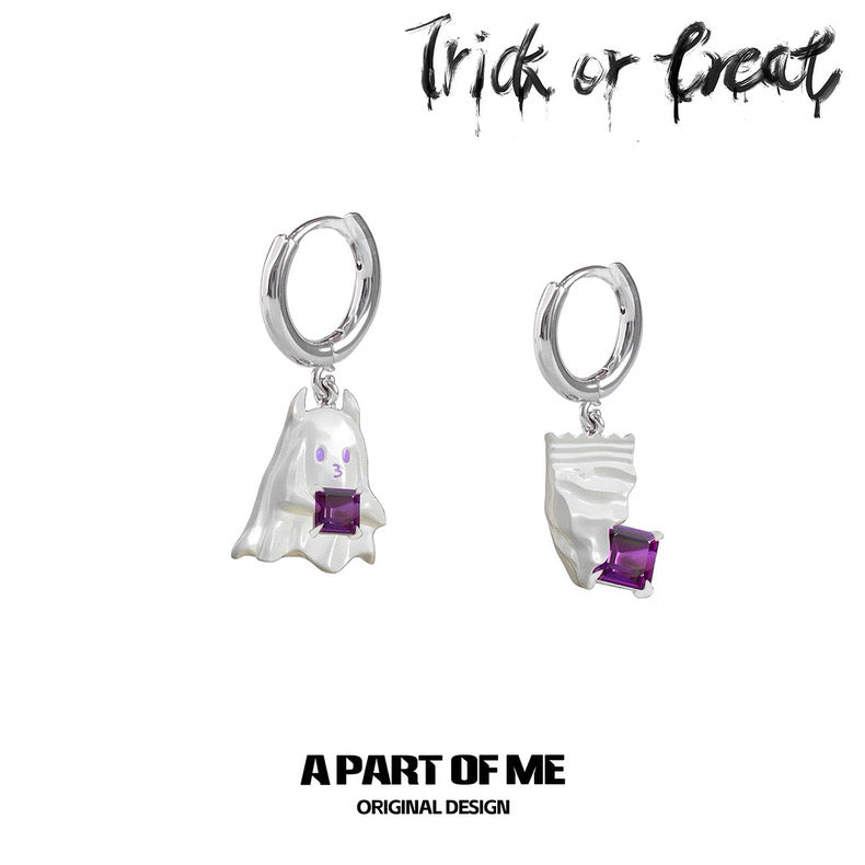 Candy Ghost 18K Platinum Plating Trick or Treat Huggie Earrings