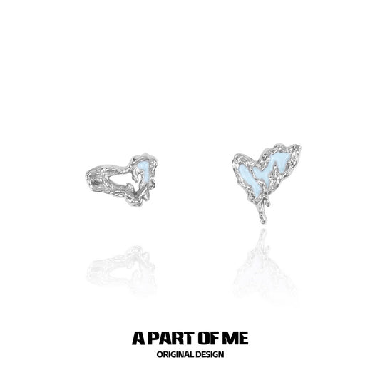 Milky Blue 18K Platinum Plating Heart-shaped Stud Earrings