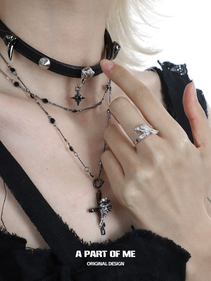 Crow Collection S925 Sterling Silver Black & Silver Rings