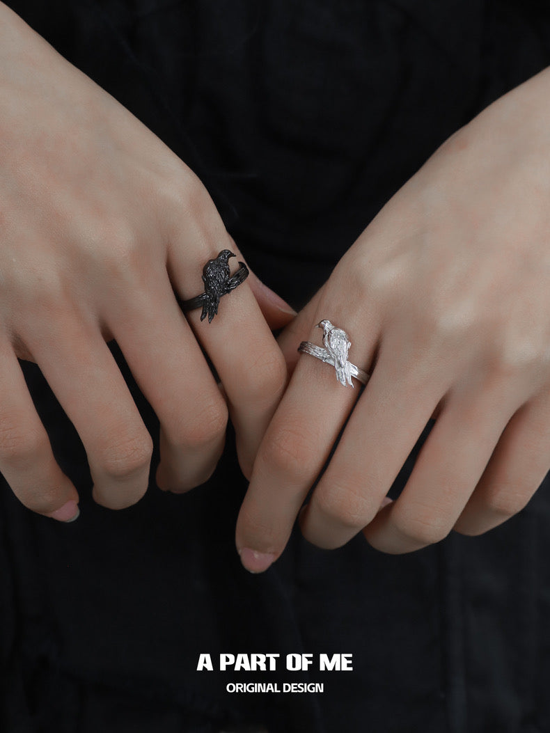 Crow Collection S925 Sterling Silver Black & Silver Rings
