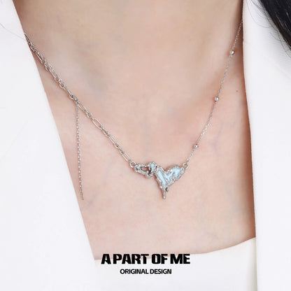 Milky Blue 18K Platinum Plating Heart-shaped Necklace