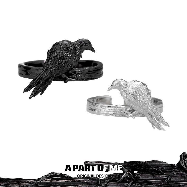 Crow Collection S925 Sterling Silver Black & Silver Rings