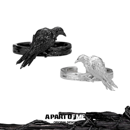 Crow Collection S925 Sterling Silver Black & Silver Rings