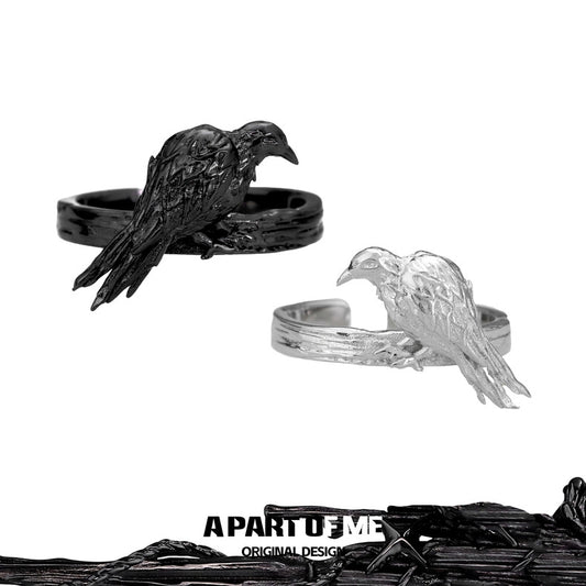 Crow Collection S925 Sterling Silver Black & Silver Rings