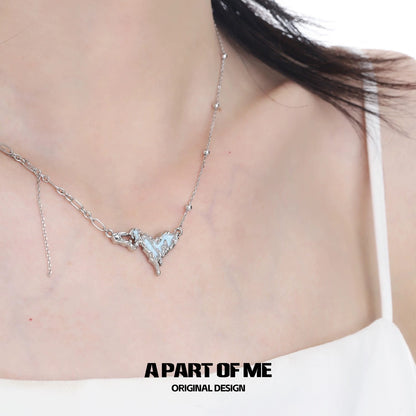 Milky Blue 18K Platinum Plating Heart-shaped Necklace