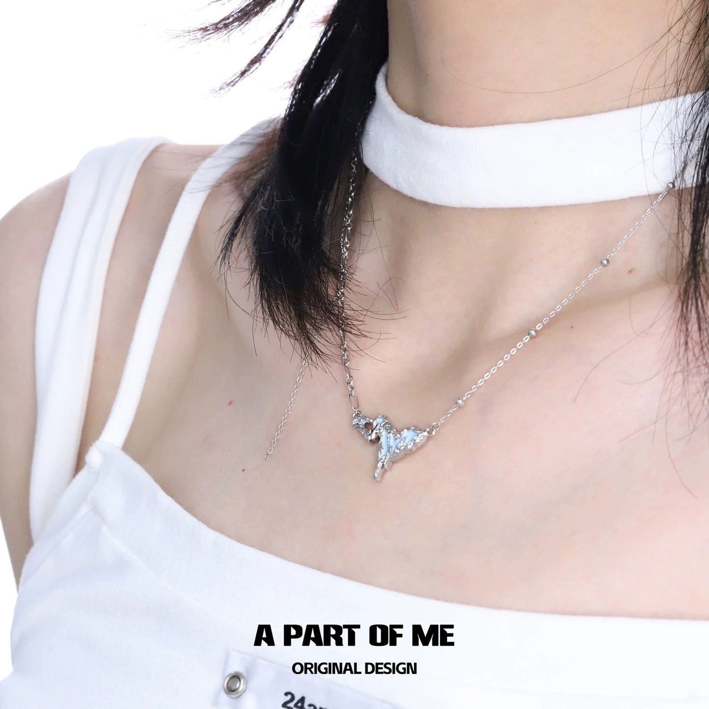 Milky Blue 18K Platinum Plating Heart-shaped Necklace