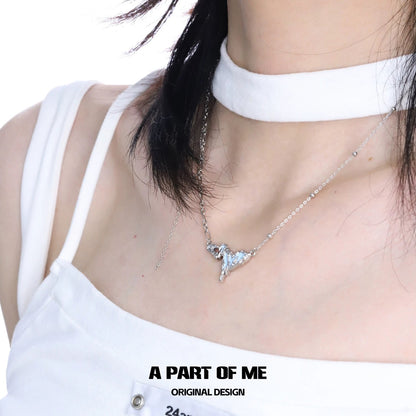 Milky Blue 18K Platinum Plating Heart-shaped Necklace