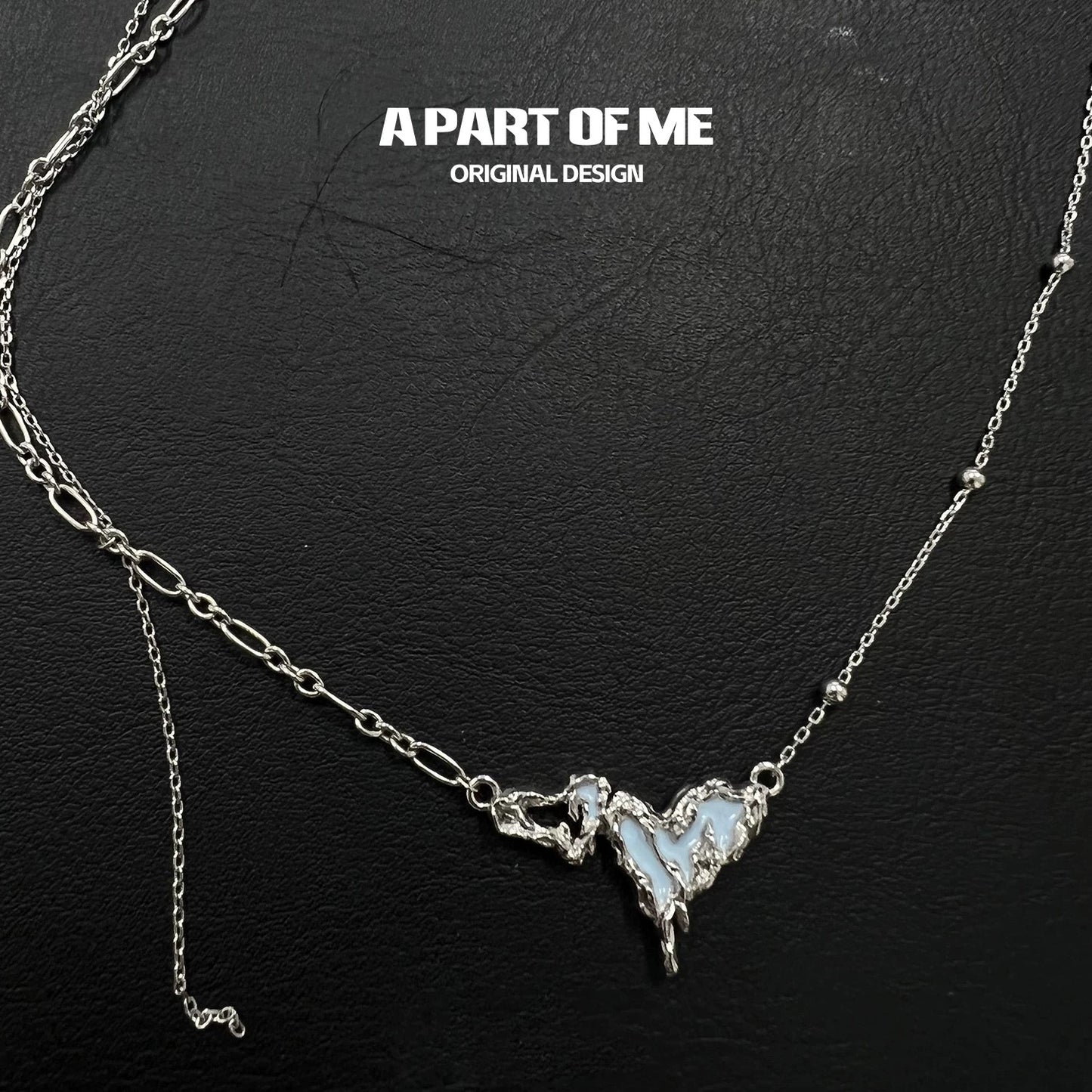 Milky Blue 18K Platinum Plating Heart-shaped Necklace