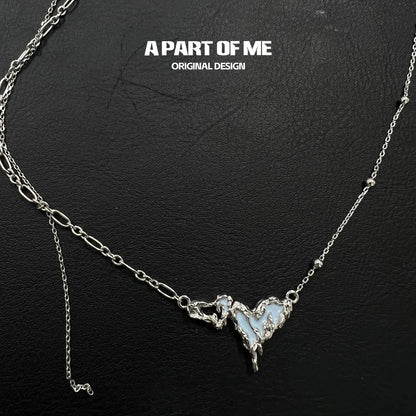 Milky Blue 18K Platinum Plating Heart-shaped Necklace