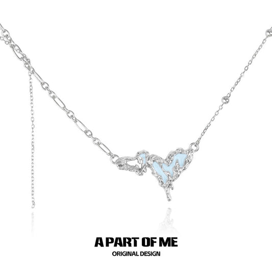 Milky Blue 18K Platinum Plating Heart-shaped Necklace