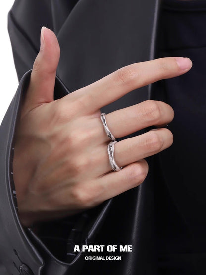 Melted Line S925 Sterling Silver Couple Rings