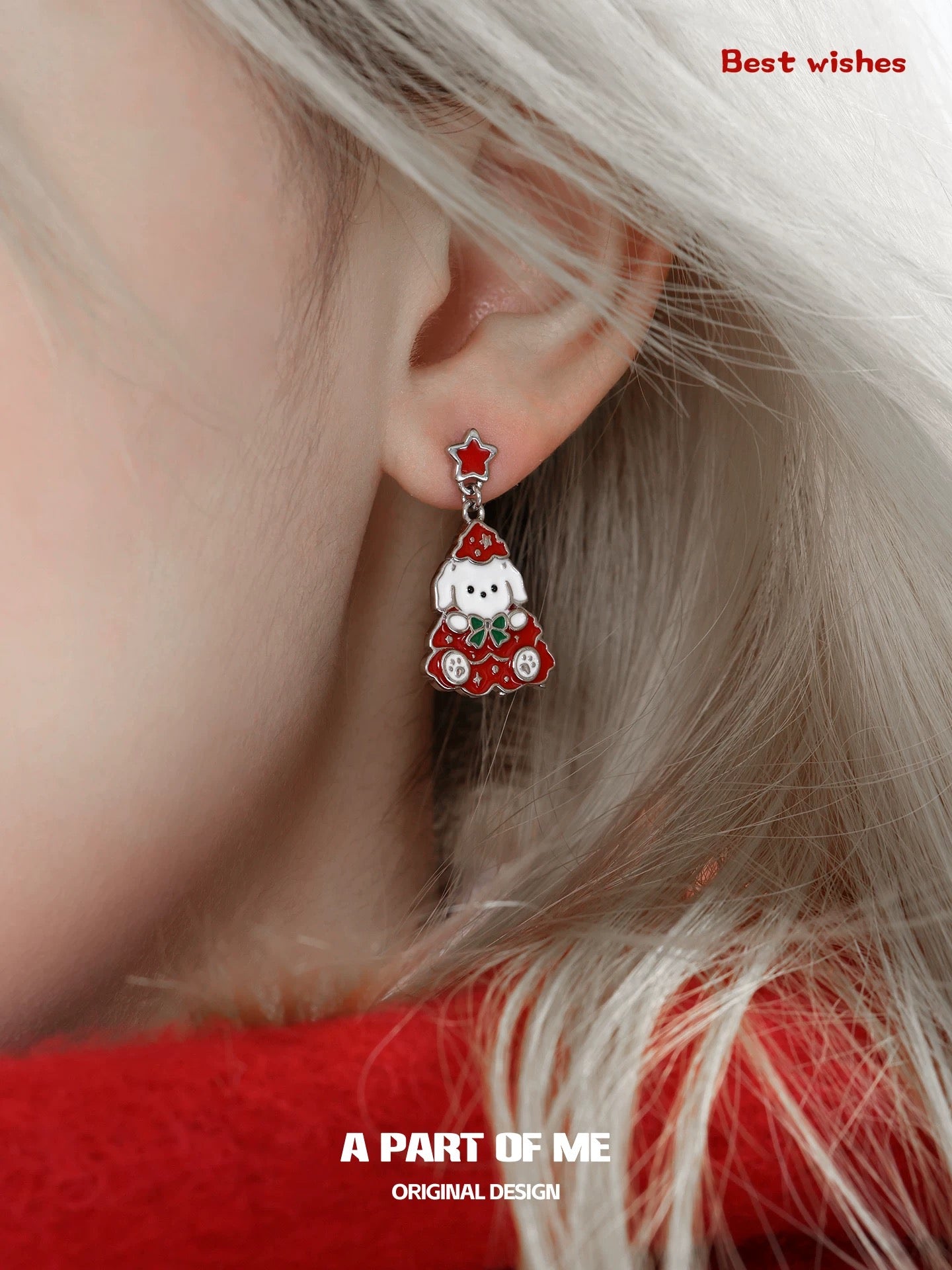 Black Cat & White Dog 18K Platinum Plating Christmas Stud Earrings