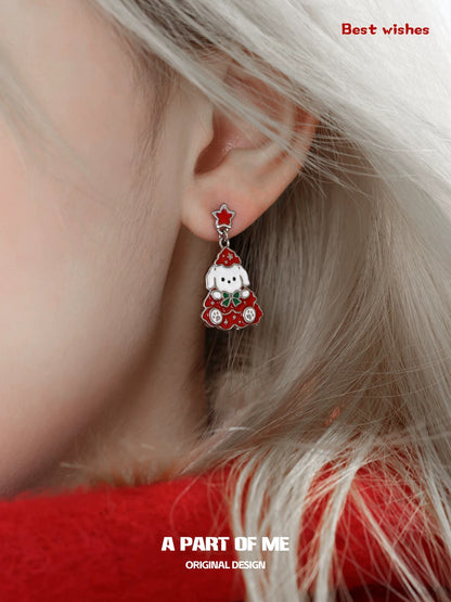 Black Cat & White Dog 18K Platinum Plating Christmas Stud Earrings