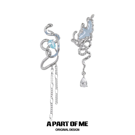 Mutate Butterfly 18K Platinum Plating Snake ＆ Butterfly Asymmetrical Earrings