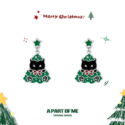 Black Cat & White Dog 18K Platinum Plating Christmas Stud Earrings