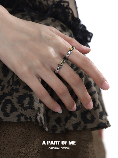 Lock & Key S925 Sterling Silver Leopard Pattern Adjustable Couple Rings