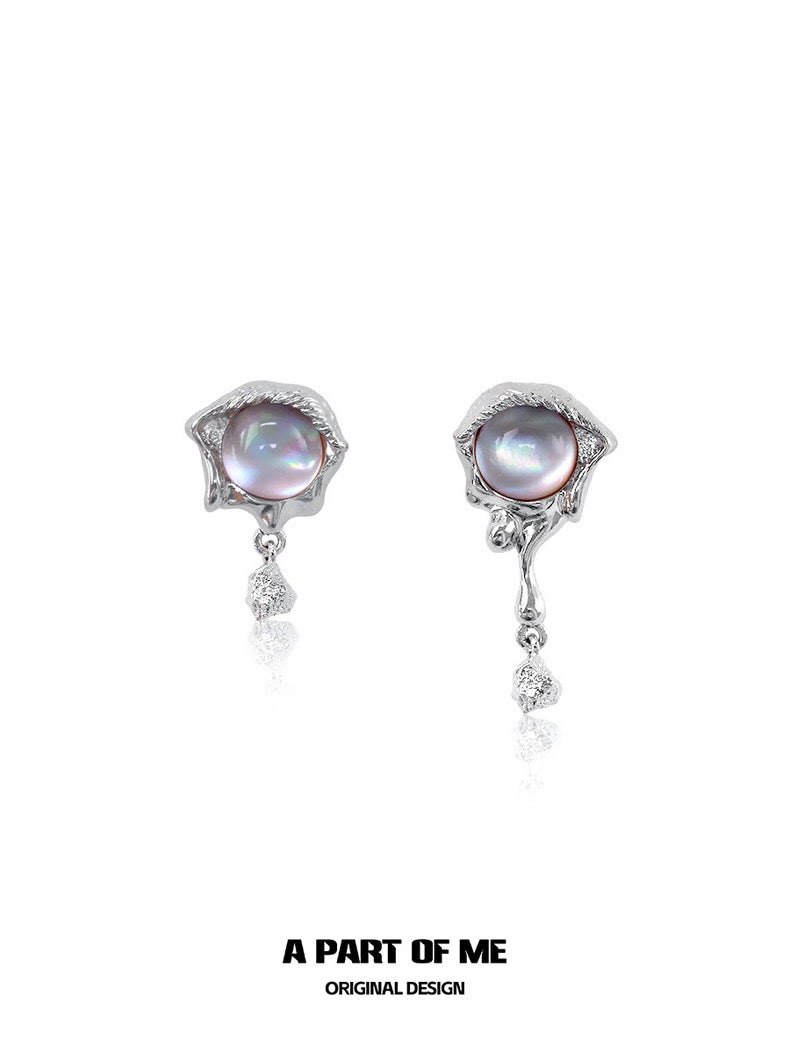 Mermaid Tear 18K Platinum Plating Pink Shell Stud Earrings & Ear Clips