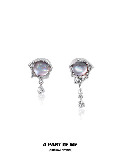Mermaid Tear 18K Platinum Plating Pink Shell Stud Earrings & Ear Clips