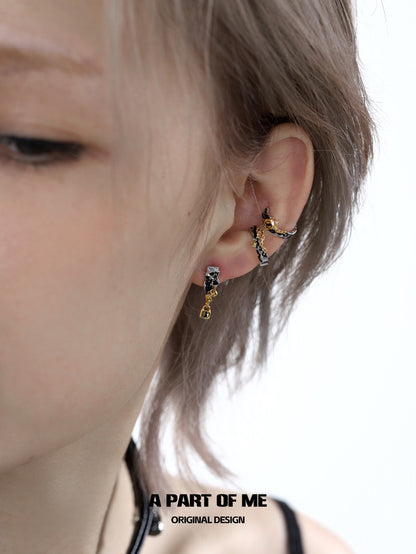 Lock & Key 18K Platinum Plating Leopard Pattern Earcuffs
