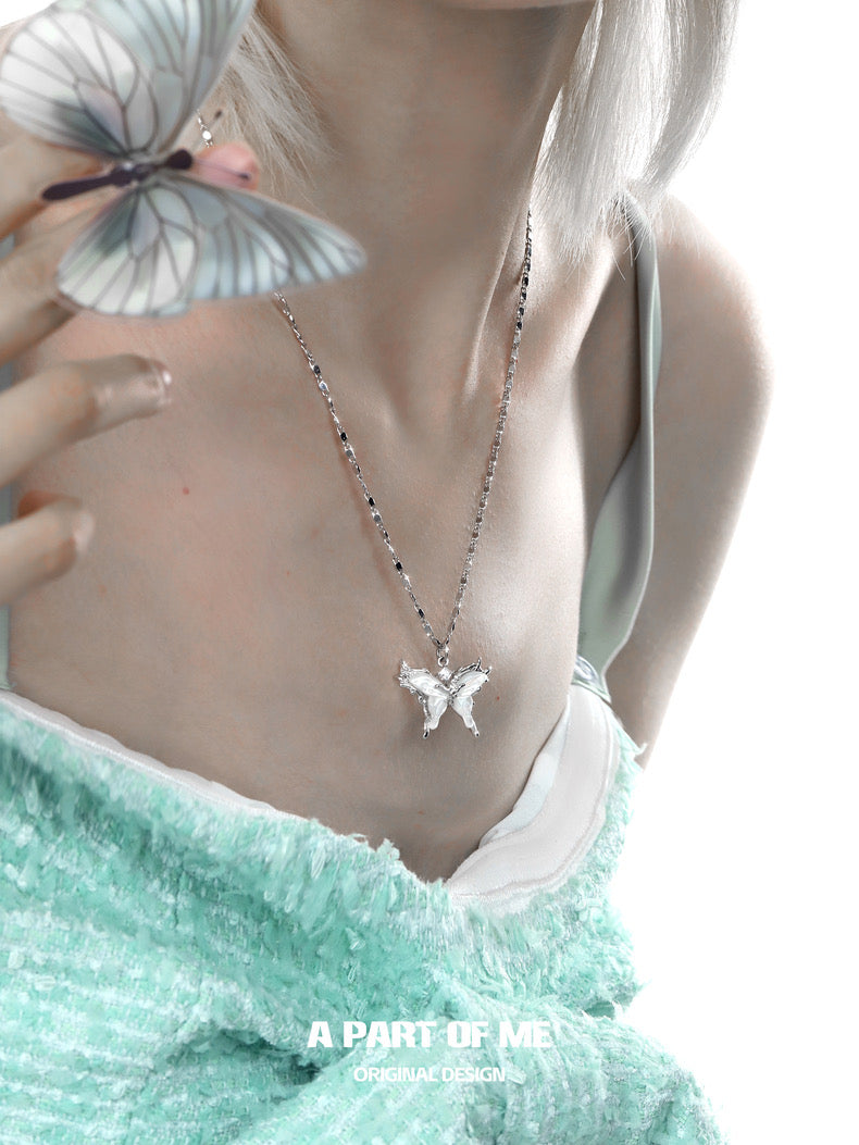 Mint Mambo Butterfly 18K Platinum Plating Beads Choker and Butterfly Pendant Necklace
