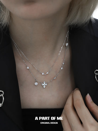 Stigmata S925 Sterling Silver Natural Shell Double Layered Necklace