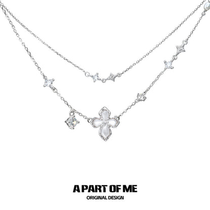 Stigmata S925 Sterling Silver Natural Shell Double Layered Necklace