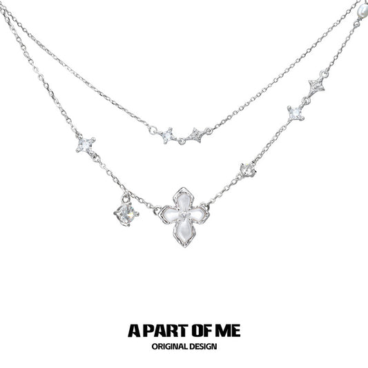 Stigmata S925 Sterling Silver Natural Shell Double Layered Necklace