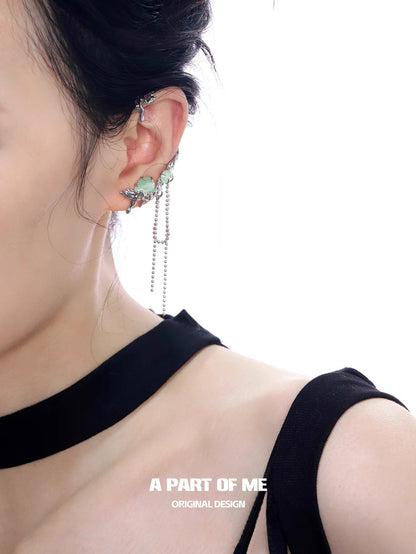 Oasis Collection 18K Platinum Plating Green Cat Eye Stone Ear Wraps