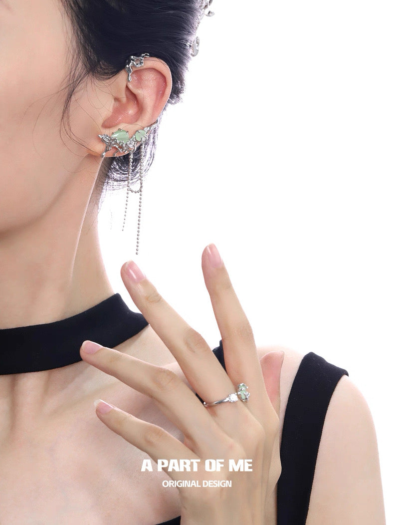 Oasis Collection 18K Platinum Plating Green Cat Eye Stone Ear Wraps
