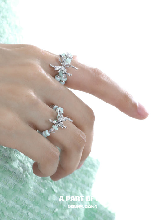 Mint Mambo Butterfly S925 Sterling Silver Bead Butterfly Resizable Rings